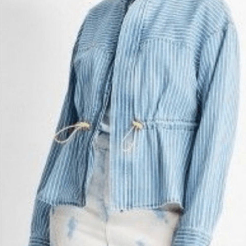 Stylish Blue Striped Women's Jean Jacket